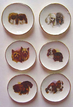 Dollhouse Miniature 6 Dog Plates